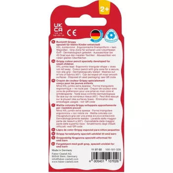 Faber-Castell Grippy Pastel driehoekige kleurpotloden, 4-pack, jumbo zachte punt voor kleine kinderhanden 110702