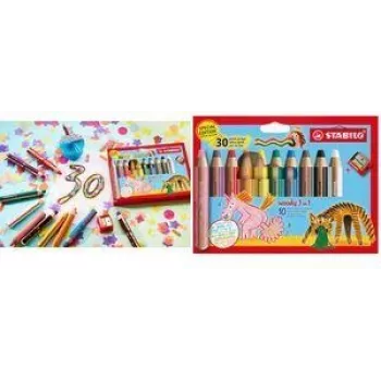 STABILO woody 3 in 1 multitalent-stift, 10 stuks doos, 30 jaar jubileumeditie, rond, diverse kleuren EO880/10-3