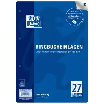 Oxford A4 gelinieerd navulpapier, liniatuur 27, 50 blad, 4-voudige perforatie, 80 g/m² 400131582