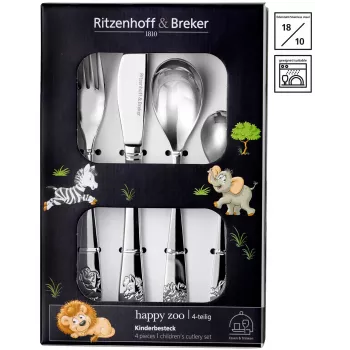 Ritzenhoff & Breker HAPPY ZOO kinderkbestekset, 4-delig, roestvrij staal, diermotieven 812701