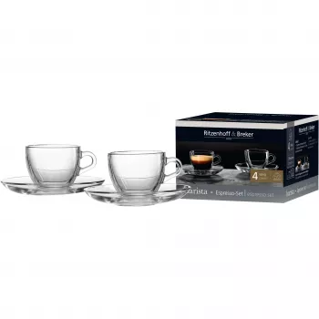 Ritzenhoff & Breker BARISTA espressoset, 4-delig, helder glas, 80 ml kopjes, vaatwasmachinebestendig 822038