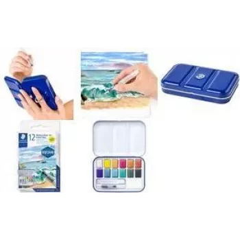STAEDTLER 888M M12-C metallic aquarelverf-set, 12 kleuren in metalen doos met mengpalet en vingerring