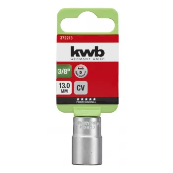 KWB 372213 3/8 inch aandrijving 13 mm 6-kant chroom-vanadium dopsleutel