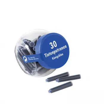 Pelikan 4001 standaard internationale korte inktpatronen voor vulpennen, koningsblauw, uitwisbaar & uitwasbaar, 30 patronen in glas 300003745