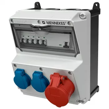 MENNEKES AMAXX stopcontactcombinatie, IP44, 32A, 400V, 1x CEE 32A 5p, 2x Schuko 16A, aardlekschakelaar 30mA, installatieautomaat 920080