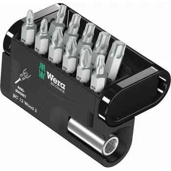 Wera bit-check BC 12 Wood 2 schroefbit-set, 12-delig, 1/4 inch zeskantaandrijving, 25 mm bits, BiTorsion, PH/PZ/TX 05057422001