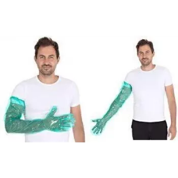 HYGOSTAR SOFTLINE LONG PLUS LDPE wegwerphandschoenen, groen, one-size, elastische manchet aan de bovenarm, glad & zacht, 1 stuk 2621