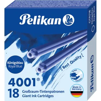 Pelikan 4001 GTP/18 koningsblauwe standaard grootruimte-inktpatronen, 18-pack 300735