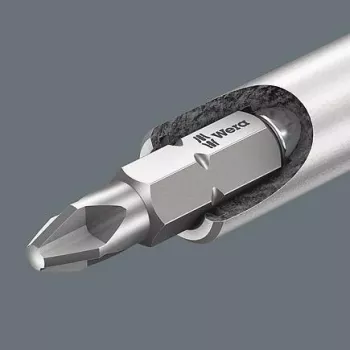 Wera 05073406001 roestvrijstalen schroefbitset, 7-delig, Phillips PH1/PH2, Pozidriv PZ1/PZ2, sleuf 1,0x5,5, Hex-Plus 4/5 mm, 1/4 inch zeskantaandrijving, 25 mm lengte
