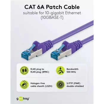 Wentronic Goobay CAT 6a S/FTP patchkabel, RJ45, violet, 3 m, LSZH, koper 93789