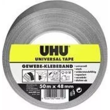 UHU universeel geweven tape, 48 mm x 50 m, grijs, extra sterk, polyestergecoat, 1 rol 46615