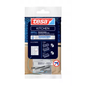 tesa KITCHEN Powerstrips navulset voor ladegeleiders – 15 kleefstrips, wit (70064-00000-00)