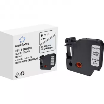 Renkforce RF-LT-D40910 compatibel labelband voor DYMO D1 - 40910, 9 mm, transparant, zwart, 7 m RF-6027842