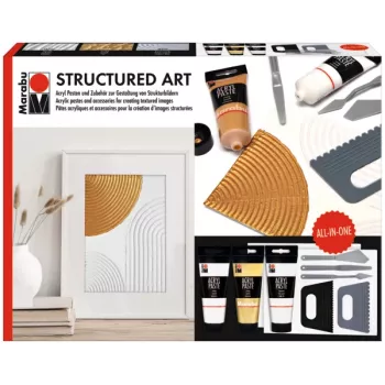 Marabu STRUCTURED ART acryl-structuurpastaset, 3 x 100 ml, wit, waterbasis, romig-pasteus, matte afwerking 1202000000088
