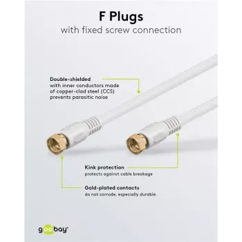 Wentronic Goobay SAT-verbindingskabel, 100% afgeschermd, verguld, wit, 7,5 m - F-stekker naar F-stekker (67294)