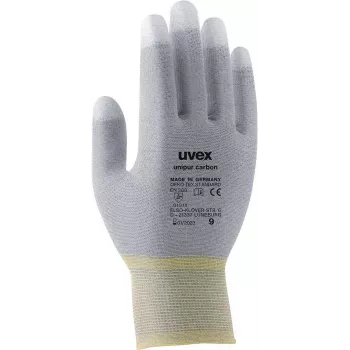 Uvex Unipur Carbon nylon gebreide veiligheidswerkhandschoenen, maat 10, grijs/zwart, PU-handpalmcoating, antistatisch 6055610