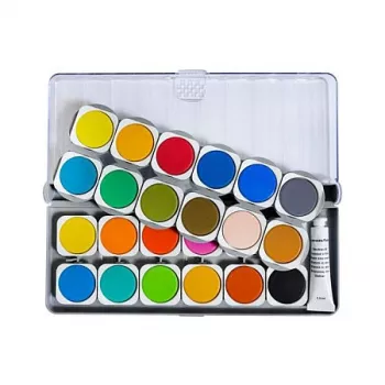 Faber-Castell Eberhard Faber Winner plakkaatverfdoos, 24 heldere kleuren, transparant afneembaar deksel dient als mengpalet 578324