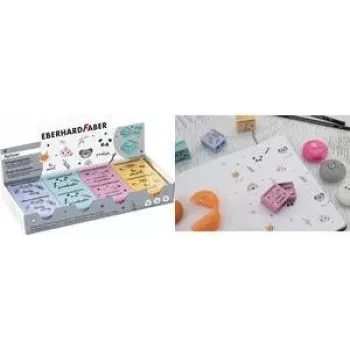 FABER-CASTELL EBERHARD FABER dier-dubbele puntenslijper displaybox, 8 stuks, voor standaard- en jumbopotloden, kunststof, assorti 585154