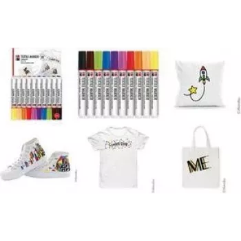 Marabu textielmarker-set, 10 verschillende kleuren, op waterbasis, wasbestendig tot 60°C na fixeren 0115000000200