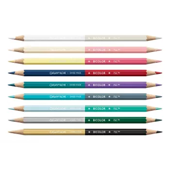 CARAN D'ACHE Bicolor Alpine Frost aquarelpotlood-set, 9 potloden (18 kleuren) + penseel, metalen doos CC0999.025