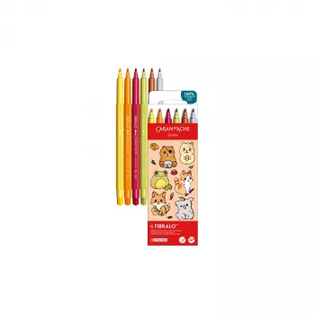 Caran d'Ache Fibralo Kawaii Animals viltstiften, 6-pack, inkt op waterbasis, aquareleffect 185.803