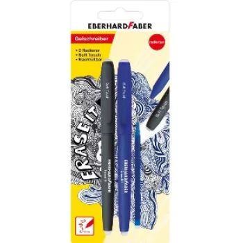 Faber-Castell Eberhard Faber Erase it! gelpen, 0,7 mm, blauw, actieset, blisterkaart 582103