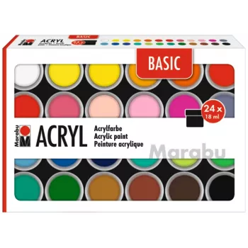 Marabu acrylverfset BASIC, 24 x 18 ml, hoge pigmentering, zeer hoge lichtbestendigheid 1210000000215