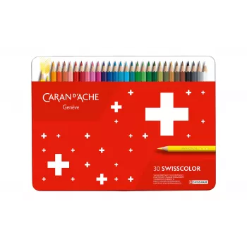 CARAN D'ACHE Swisscolor waterbestendige kleurpotloden, 30 verschillende kleuren, cederhout, zeshoekig, metalen doos 1284.730