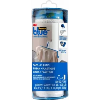 3M PTD2093EL-107 ScotchBlue™ afdekfolie met geïntegreerd plakband, blauw, 17 m x 2,7 m, 1 rol