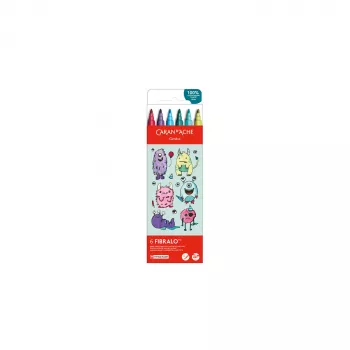 CARAN D'ACHE Fibralo Kawaii Monsters viltstiften, 6-delige set, op waterbasis, wateroplosbare inkt, droog of nat te gebruiken (185.801)