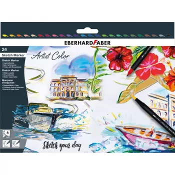 Faber-Castell Eberhard Faber Artist Color dubbele brush-pen-set met 24 pennen, fineliner- en penseelpunten, verschillende kleuren 558224