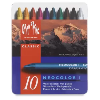 Caran d'Ache Neocolor I waskrijtjes, 10-delige set, rond, papierwikkel, homogene kleuren 7000.310