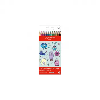Caran d'Ache Swisscolor Kawaii Monsters wateroplosbare kleurpotloden, 12-delige set, zeshoekig cederhout 1285.801