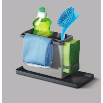 Metaltex Tidytex spoelbak-organizer, kunststof, grijs, 2 uittrekbare houders voor sponzen en vaatdoeken 297530109