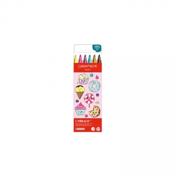 CARAN D'ACHE Fibralo Kawaii Candy fiberpennen, 6-set, op waterbasis, wateroplosbare inkt, droog of nat te gebruiken (185.802)