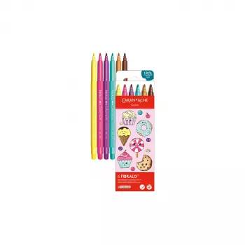 CARAN D'ACHE Fibralo Kawaii Candy fiberpennen, 6-set, op waterbasis, wateroplosbare inkt, droog of nat te gebruiken (185.802)