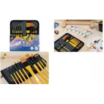 Kangaro acryl penset, 10-delig, nylonhaar, verschillende vormen, met opbergetui (K-840003)