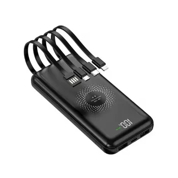 MRDISC PB-LEOsmart 10000mAh draadloze powerbank met geïntegreerde kabels, PD22.5W snelladen, 15W draadloos uitgangsvermogen, zwart