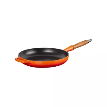 Le Creuset gietijzeren braadpan met houten handgreep 28 cm Volcanic oranje