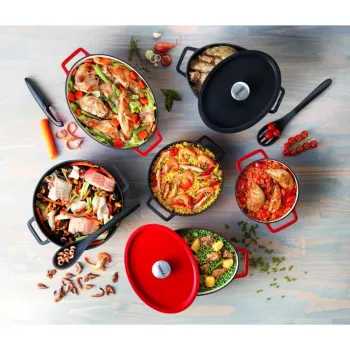 Pyrex gietijzeren braadpan ovaal 3,8L rood 29x21cm