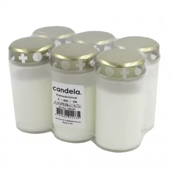 CANDELA grafkaarsen met deksels, 6-pack, brandduur ca. 40 uur, wit