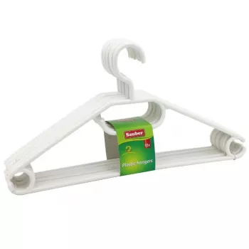 SAUBER Kunststof kledinghangers 10-pack wit/zwart/grijs – Smalle ruimtebesparende hangers met 360°-draaihaak en schouderinkepingen