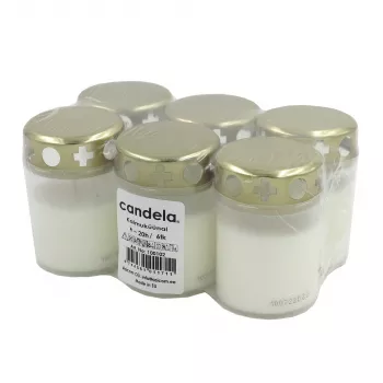 CANDELA grafkaarsen met deksels, 6-set, ~20u brandduur, wit