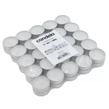 CANDELA theelichtjes 50 st., wit, geurvrij, 4 uur brandduur, aluminiumcupjes