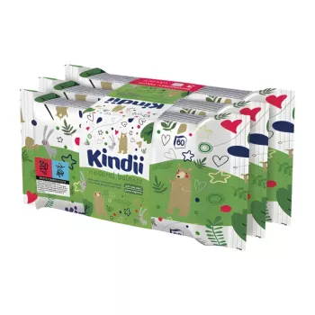 Kindii Natural Balance babydoekjes set, 3x60 stuks