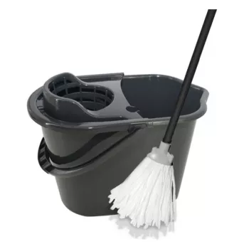 YORK 10L vloerreinigingsset met hevelpers en microvezel vlakke mop, grijs/rood