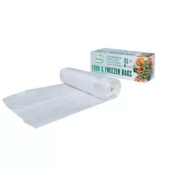 BioBag 6L composteerbare diepvrieszakken voor levensmiddelen, 20 geperforeerde zakken per rol, 24 x 50 cm, 18 micron, transparant