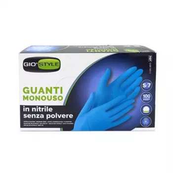 GIOSTYLE nitril wegwerphandschoenen, poedervrij, blauw, maat S, 100 stuks, 24 cm lengte, 0,05 mm dik, latexvrij, levensmiddelenveilig