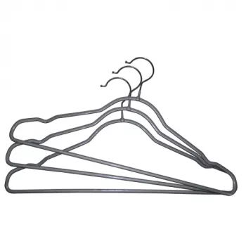 ORDINETT 3-delige antislip kledinghangers van vinylgecoat staal, zilver, 42 cm