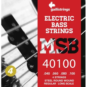 Galli MSB-40100 S Super Bright basgitaarsnaren - set van 4 snaren, vernikkeld staal, roundwound, .040-.100, lange mensuur